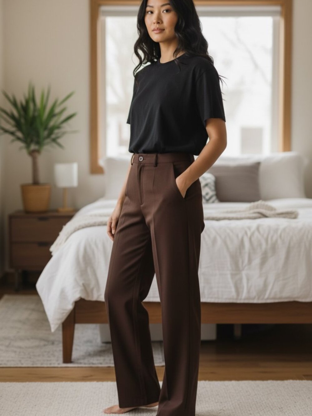 Brown Sag Harbor Stretch Women's Dress Pants Flat-Front, Classic Fit Size 10
